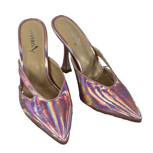 Vivian NY Pink Iridescent Ultra Heels Pumps Mules Shoes size 7.5 M Prom Wedding